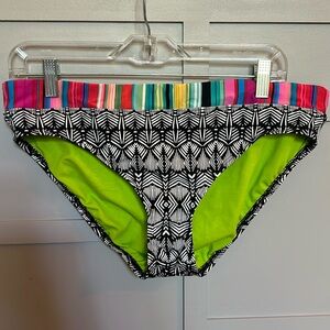 Title Nine Bikini Bottom – XL – Full Coverage – Black/White with Multicolor